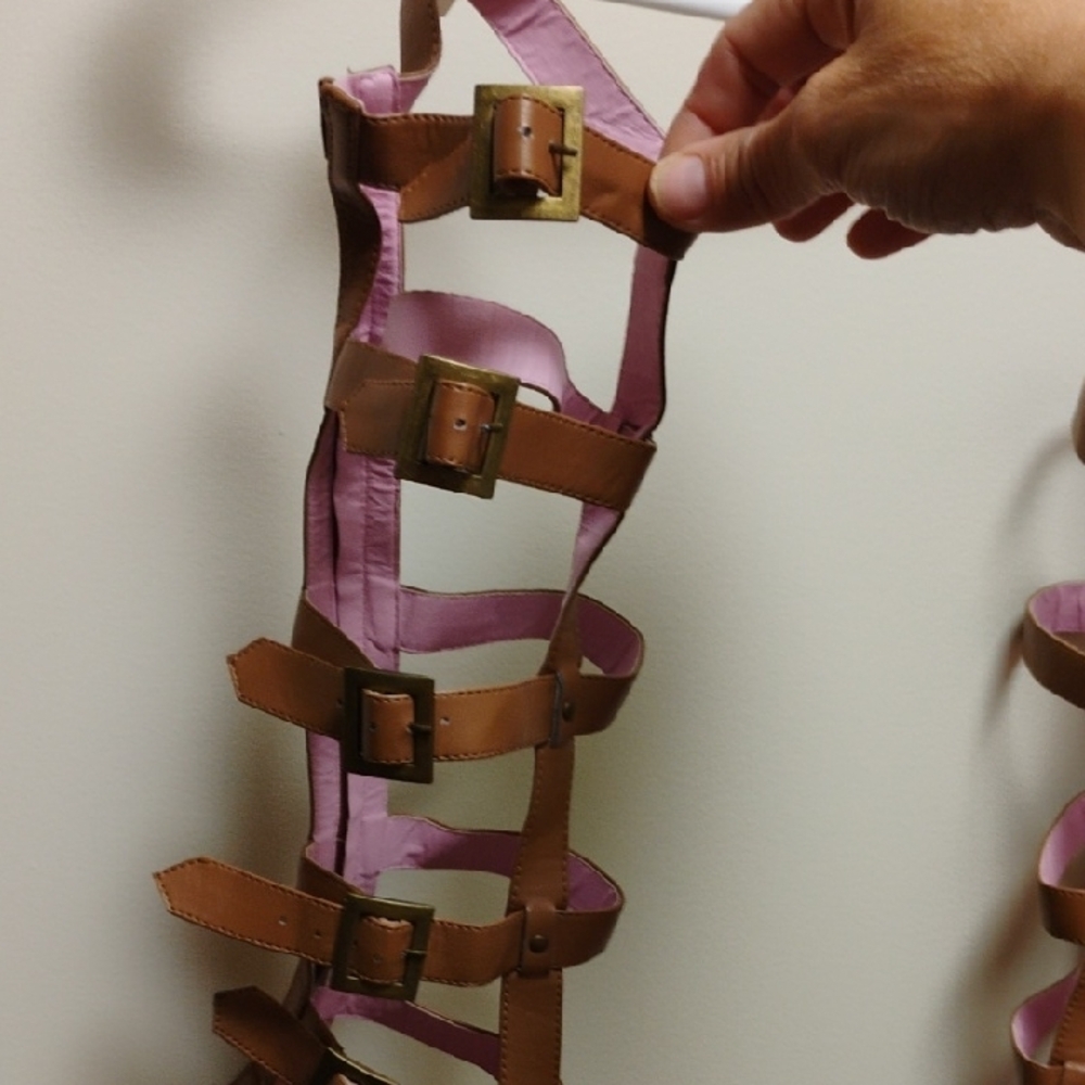 Leg Avenue Brown Gladiator Heels with Pink Lining - Picture 10 of 13